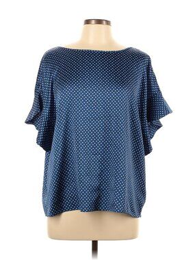 Banana Republic Women's Silky Boat Neck Blouse, Size L. Navy, blue & white